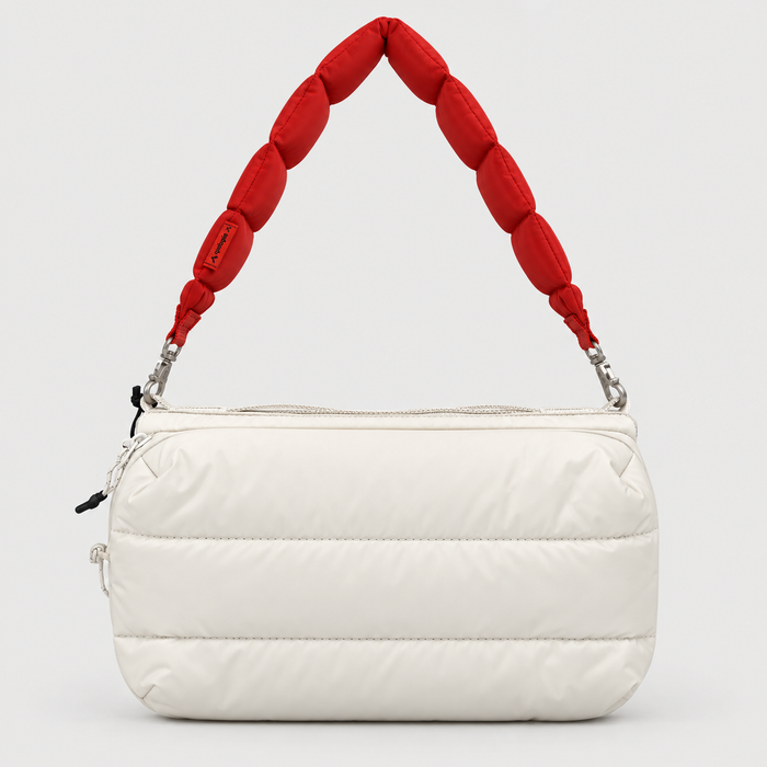 Borsa Bottle Sacoche Large Ecru Matt Coated con Puffer Wrist Strap Topologie Red
