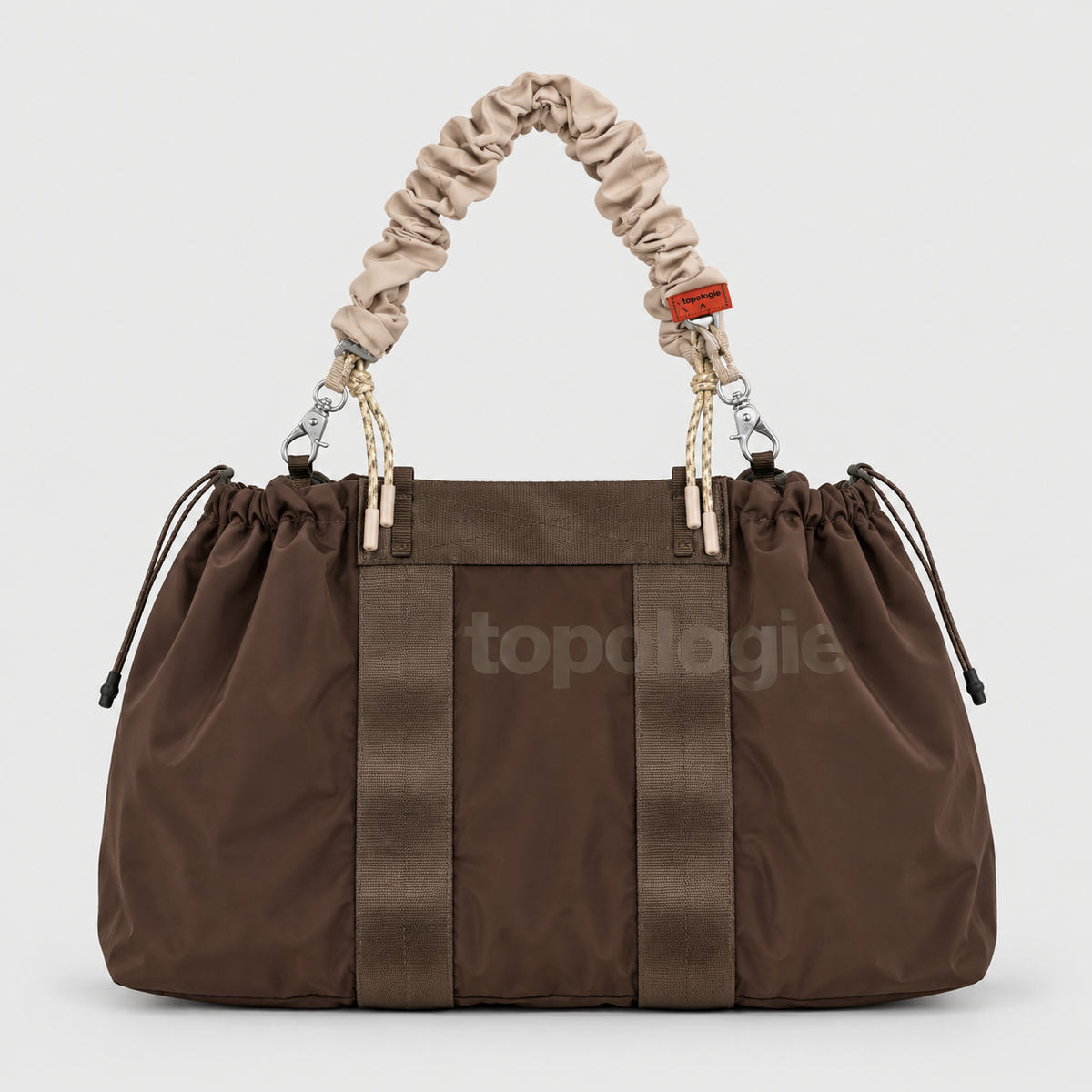 Borsa Tote Wide Medium Cocoa Trenchcoat con Bungee Wrist Strap Warm Sand