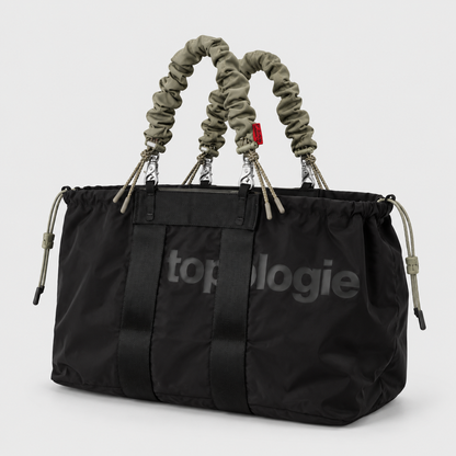 Borsa Summit Tote Wide Medium Black Tech Sateen con due Bungee Wrist Strap Moss