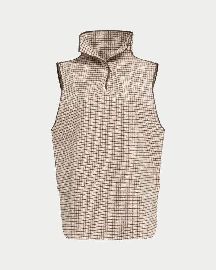 Maglia smanicata a quadri in misto lana con collo alto