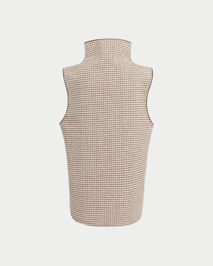 Maglia smanicata a quadri in misto lana con collo alto