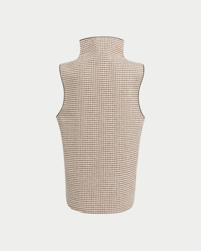 Maglia smanicata a quadri in misto lana con collo alto