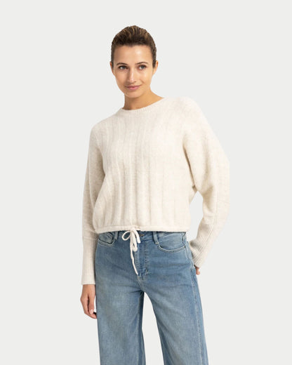 Maglia a coste con maniche a pipistrello e coulisse