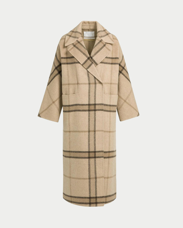 Cappotto lungo a quadri in misto lana intrecciata