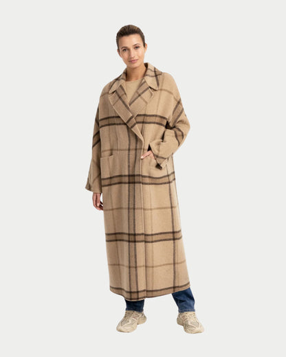 Cappotto lungo a quadri in misto lana intrecciata