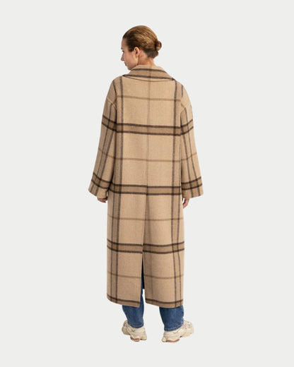 Cappotto lungo a quadri in misto lana intrecciata