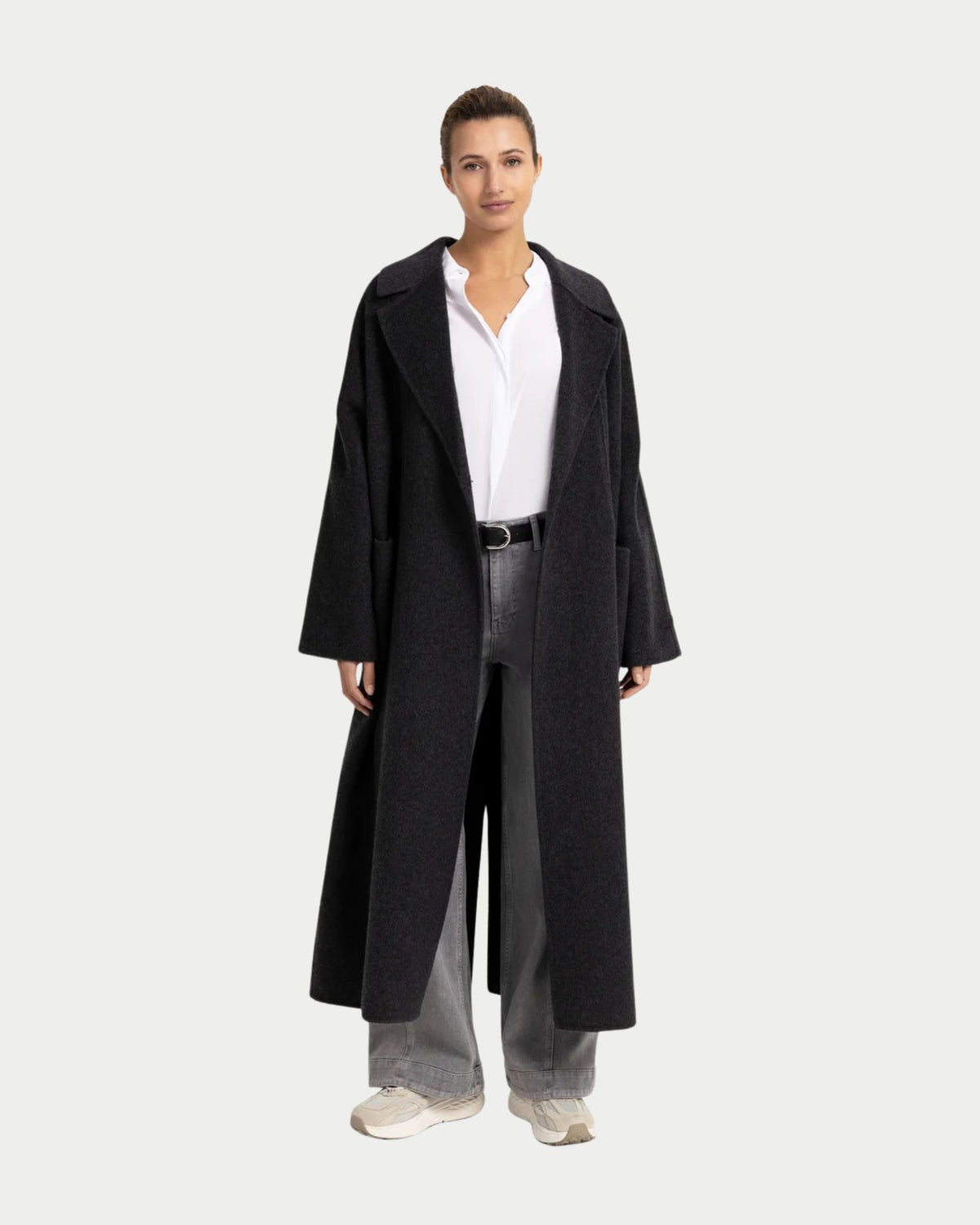 Cappotto extra lungo in misto lana intrecciata