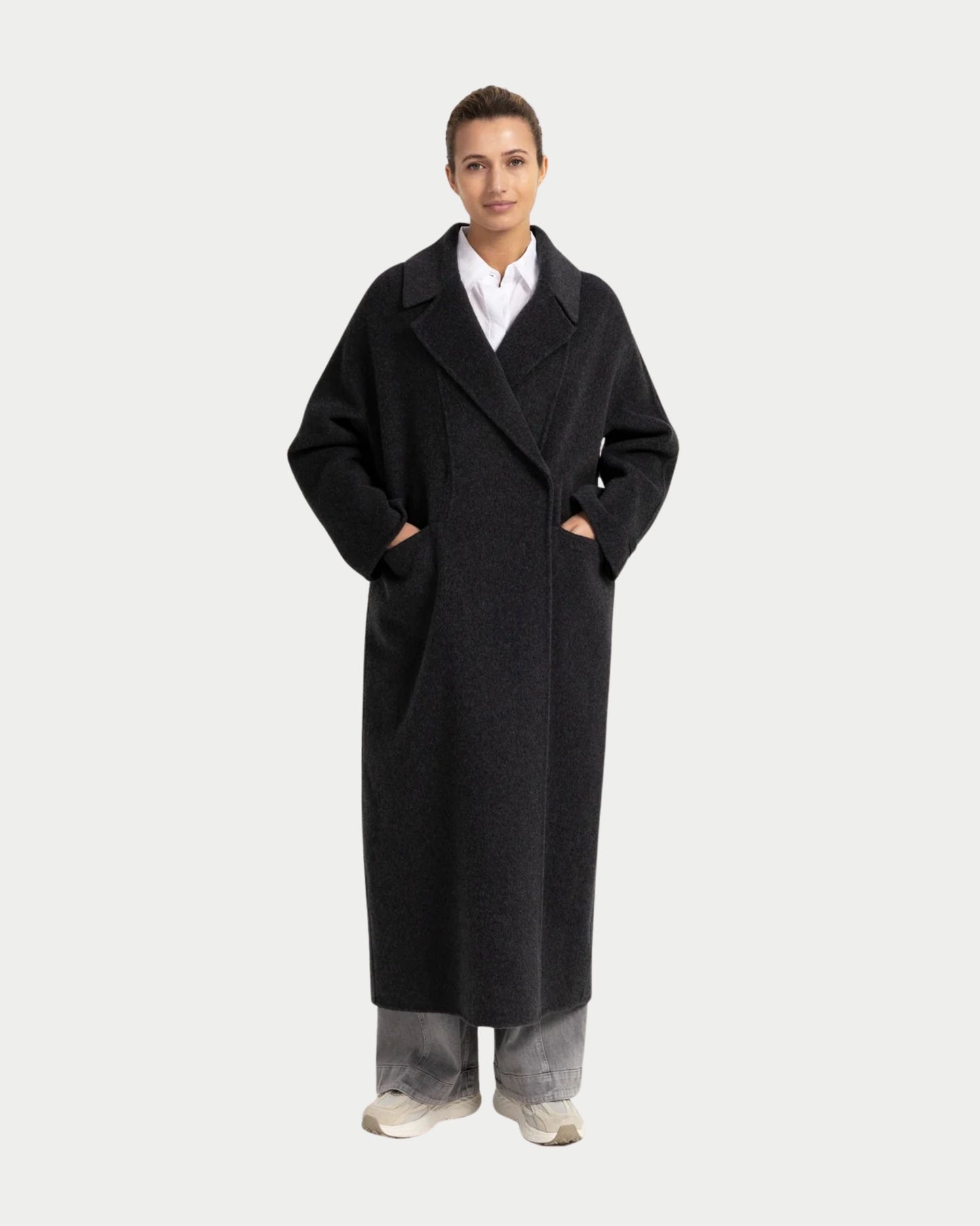 Cappotto extra lungo in misto lana intrecciata