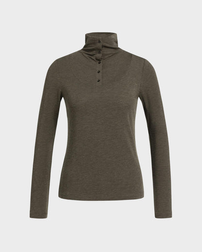 Maglia a maniche lunghe con collo alto e bottoni
