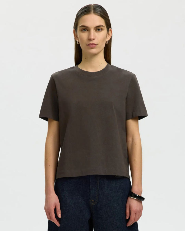 T-shirt Boxy Fit Essential in Cotone brown