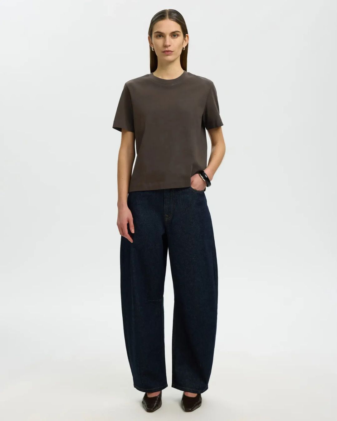 Brown Cotton Boxy Fit Essential T-shirt