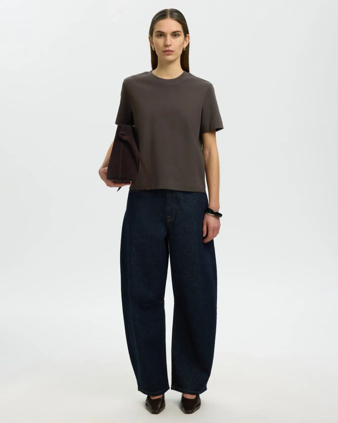 Brown Cotton Boxy Fit Essential T-shirt