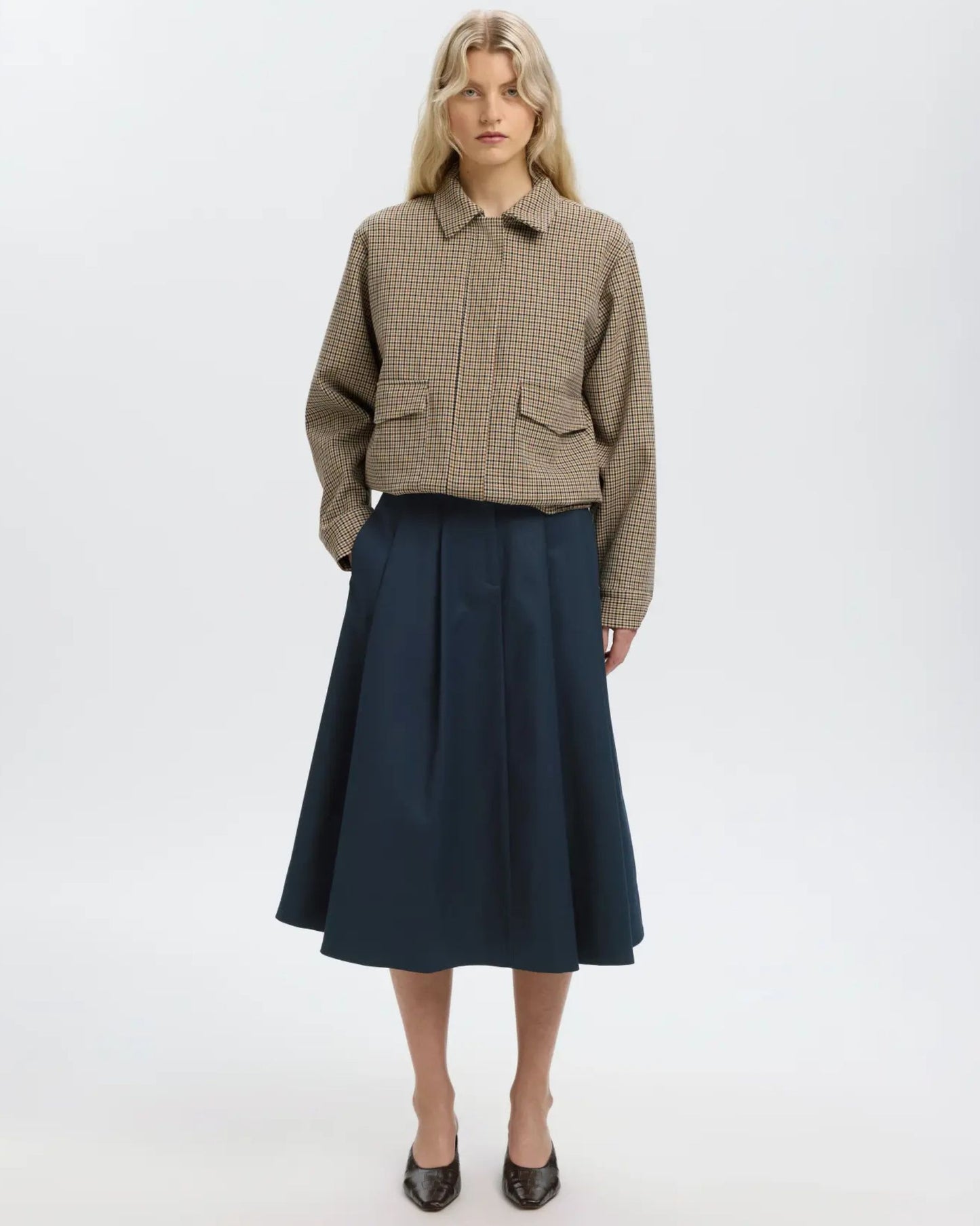 Gonna midi Heather in twill di cotone