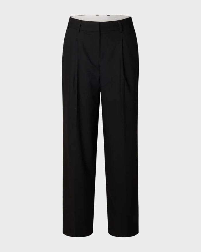 High-waisted wide-leg tailored trousers in wool blend