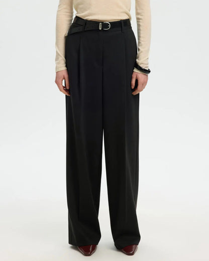 High-waisted wide-leg tailored trousers in wool blend