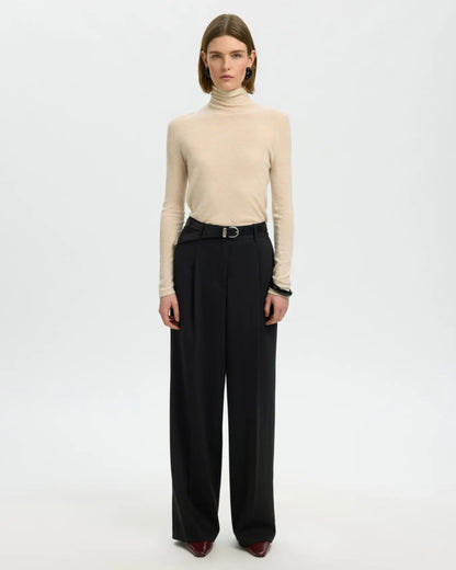 High-waisted wide-leg tailored trousers in wool blend