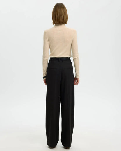 High-waisted wide-leg tailored trousers in wool blend