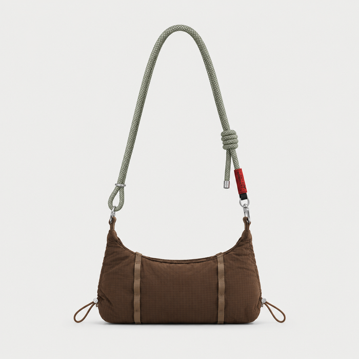 Borsa Cloud Hobo Mini Cocoa Vintage Ripstop con tracolla 8 mm Rope Sage Lattice